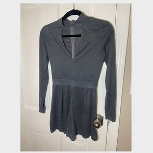 Grey Suede Long sleeve Romper